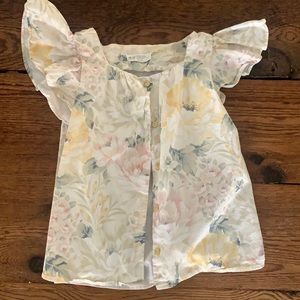 H&M floral flutter sleeve girls top US 9/10